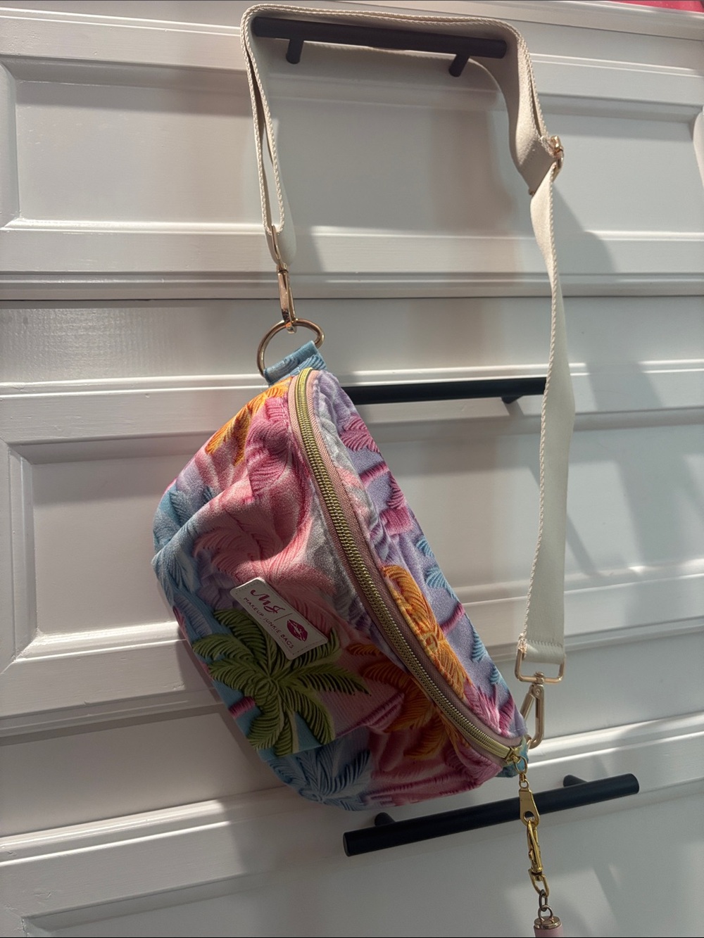 Makeup Junkie Tropical Print Sidekick Bag with Cream Strap